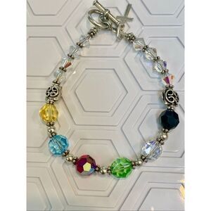 Multi Color Crystal Bracelet with Cross Charm #christian #cross #faith #handmade